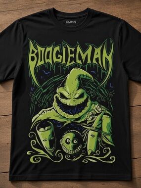 Gildan Black Tee with Neon Green 'Boogieman' Graphic